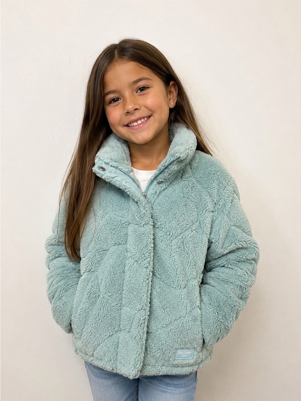 Abercrombie & Fitch Kids Plush Sherpa Jacket in Pale Mint